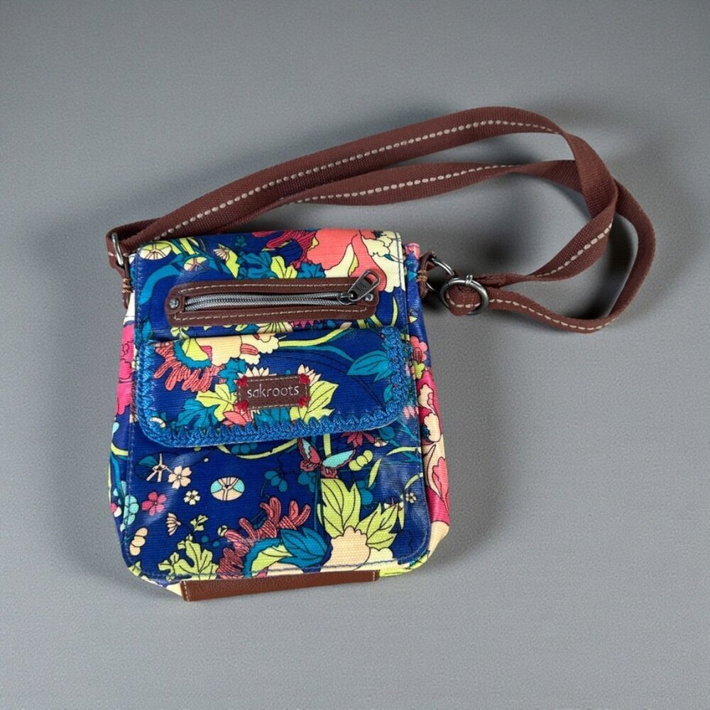 SAKROOTS Floral Peace Flap Crossbody Bag Butterfly Crocheted Edge